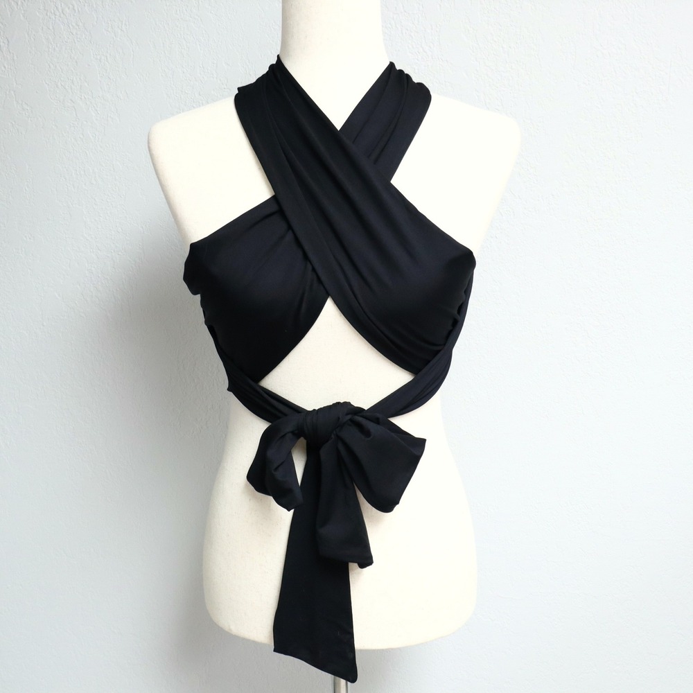 SNDYS Revolve Multi Way Wrap Halter Crop Top XS Black Sexy Party Night Out Beach